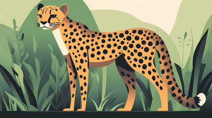 Flat design illustration, norwegian art, cheetah in nature. Flat Design. Illustration