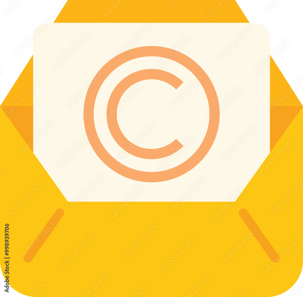 Poster yellow open envelope containing document with copyright symbol representing intellectual property pr