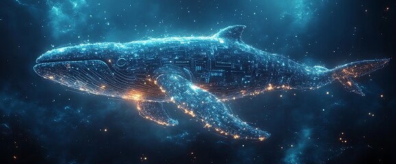 Fototapeta premium Abstract whale with glowing lights.