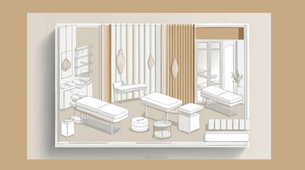 Beautiful design interior of massage parlor, flat illustration