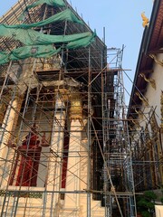 Fototapeta premium Thai temple renovation, Wat Uthai under renovation construction, bangkok, Thailand