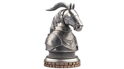 Transparent PNG of Silver Knight Chess Piece. Generative AI.