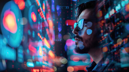 A professional using AI-powered tools to enhance their personal brand, from content optimization to audience analytics.