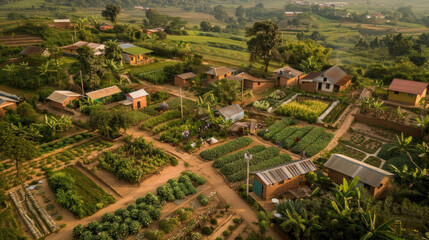 Fototapeta premium A rural community adopting circular economy principles, focusing on sustainable agriculture, resource management, and waste reduction.