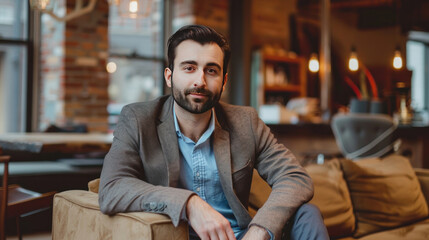 Fototapeta premium A startup founder using personal branding to drive business success, focusing on storytelling and industry leadership.