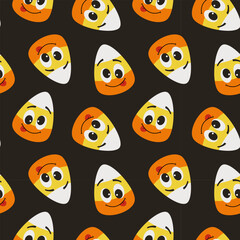 Seamless pattern with fun corn candies. Halloween concept. Vector illustration