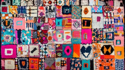 Fototapeta premium Abstract Colorful Patchwork Rug, Handmade, Textile ,rug, patchwork