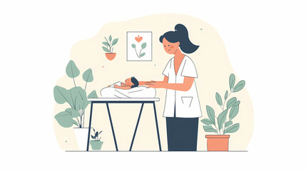 Fototapeta premium Illustration of a woman taking care of a newborn baby designed using a modern flat design style, flat vector illustration. Flat Design. Illustration