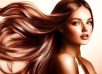 Obraz premium Femme avec longs cheveux volants