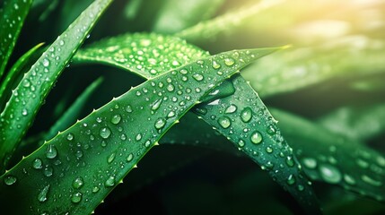 Dew Drops on Green Leaves