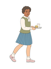African American elementary school girl with food tray