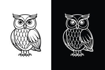 Owl line out illustration vector icon on white background.