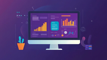 Fototapeta premium Modern business plan on a screen flat design business strategy, budget and business analysis, generative ai. Flat Design. Illustration