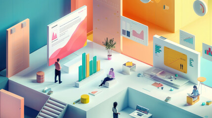 A visual of a company's advertising strategy presentation, highlighting key metrics, audience insights, and campaign goals.