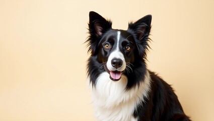 Fototapeta premium Surprised Border Collie against cream backdrop