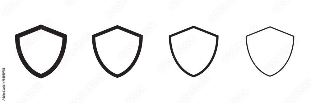 Wall mural outlined security shield illustration isolated in 4 variations shape set. vector icons in flat style