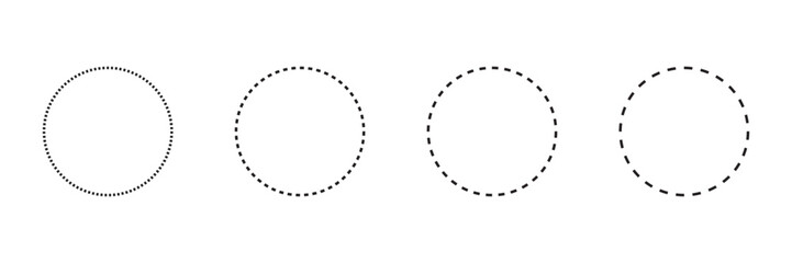 Dashed black dotted line in circle round shape isolated illustration 4 elements. Vector icons in flat style