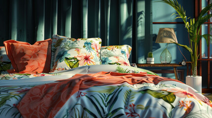 Fototapeta premium A visual of a custom bedding set design studio, allowing customers to create one-of-a-kind pieces for their bedrooms.
