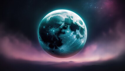 Obraz premium Glowing Moon in a Purple and Blue Sky