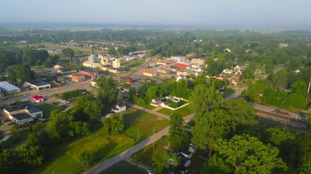 Carleton, Michigan, USA in aerial establishing shot during golden hour sunlight
