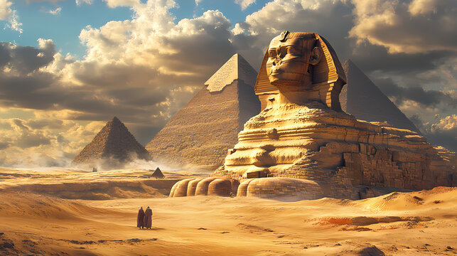 The giza plateau, where the sphinx reveals riddles of the cosmos. Sphinx Riddle. Illustration