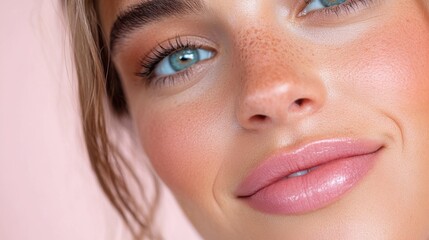 A detailed close-up of a person's hair cascading against a softly lit pink background, emphasizing texture and color contrast, with no visible face.