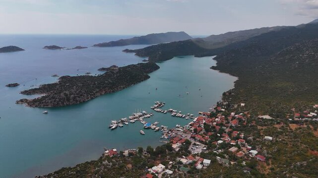 Kekova Island in the Summer Season Drone Video, Mediterranean Sea Kalekoy Kekova, Demre Antalya, Turkiye (Turkey)