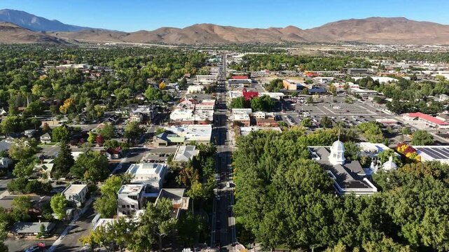 Carson City Nevada - Aerial View of State Capitol Building Downtown 395 