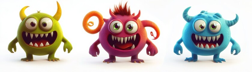 Naklejka premium Charming Cartoon Monsters PNG Cut-Outs