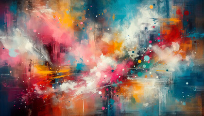 Fototapeta premium Abstract multicolor painting wtih grunge texture on canvas. Artwork mix brush stroke, splash color and oil, acrylic paint element. Modern contemporary art for wallpaper background