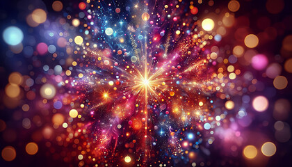 A dynamic explosion of colorful light that radiates outward, evoking a sense of wonder and celebration.