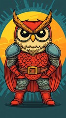 Fototapeta premium A brave armored owl stands ready for adventures in a vibrant realm