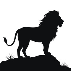 Obraz premium a lion standing on a rock. The lion is facing towards the right side of the image