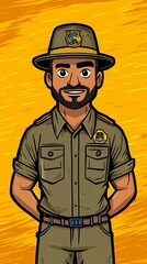 Fototapeta premium An adventurers park ranger stands confidently ready for exploration in khaki attire