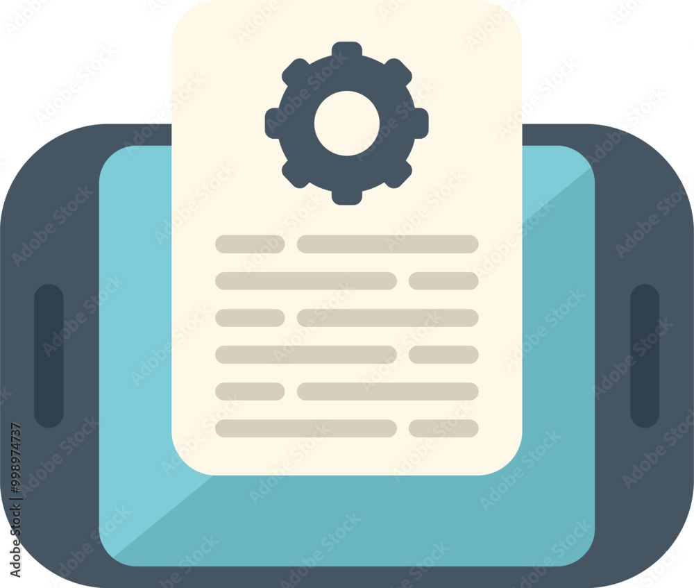 Poster flat vector icon of a mobile phone displaying a document, symbolizing settings or technical support