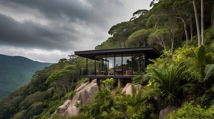 A cabin in a Rocky Mountain with lots of pine trees