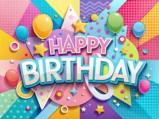 Vibrant and playful happy birthday banner background with a mix of pastel colors and bold graphic shapes in a dynamic composition with a sense of movement and energy