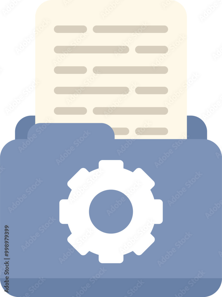Poster data processing concept with folder and cogwheel symbolizing document management system