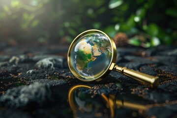 magnifying glass with a globe 