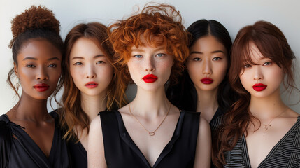Fototapeta premium Portrait of a group of charming young women of different races