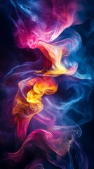 Fototapeta premium Abstract colorful smoke swirls on a black background.