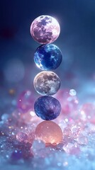 Naklejka premium Five moons are stacked on top of each other.