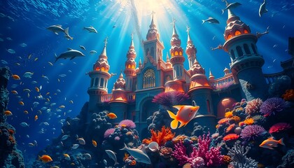 A majestic underwater palace, generative ai