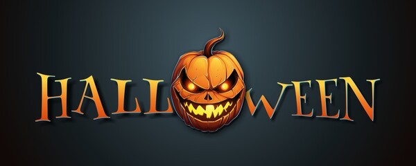 Halloween - stylized inscription with Halloween pumpkin instead of letter O. Halloween design with Jack-o'-lantern