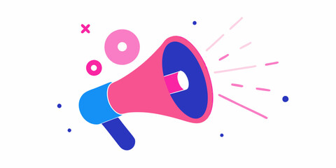 A vibrant and modern illustration of a megaphone, perfect for representing communication, announcements, or marketing campaigns. This graphic is ideal for websites, social media.