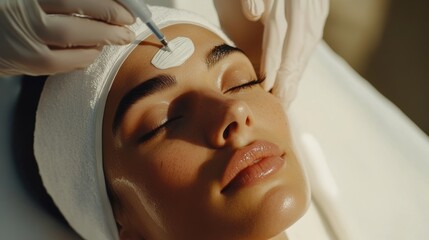 Woman receiving a facial mask treatment in a spa