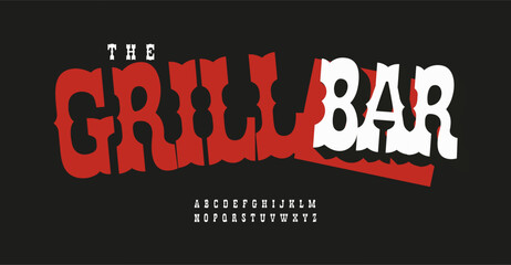 Vintage western font, rustic Texas alphabet, bold high cowboy letters for modern bar logo, BBQ cafe headline, tattoo salon, typographic saloon plaque. Vector typeset