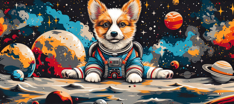 Corgi Astronaut in Colorful Outer Space Illustration
 - Powered by Adobe