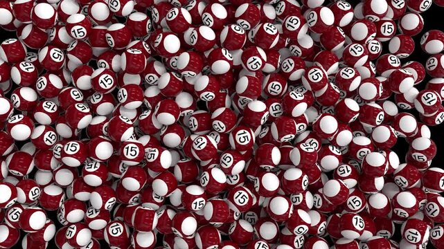3D red number 15 billiard balls rolling from right to left on a transparent alpha channel