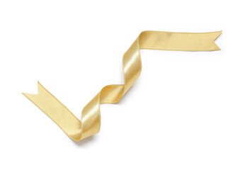 Golden satin ribbon isolated on white background